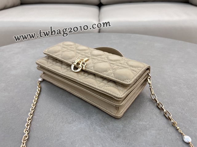 Dior專櫃新款迪奧頂級原單lady珍珠羊皮手提包藤格紋鏈條斜挎包 djfk1007